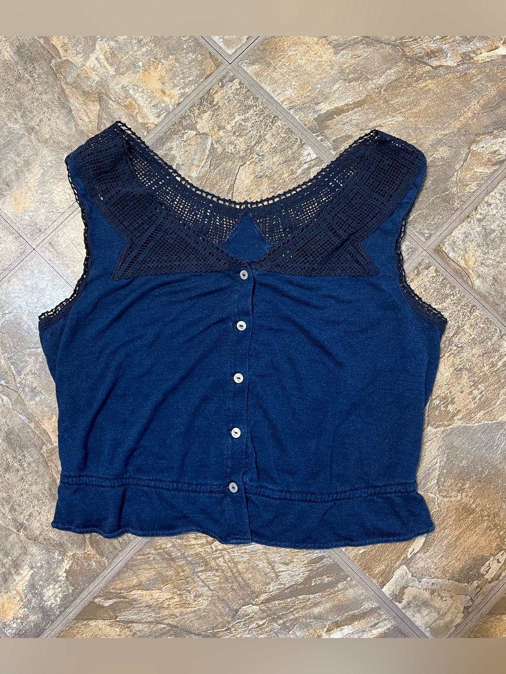RRL Ralph Lauren Indigo Crochet Trim Camisole Womens Size 3